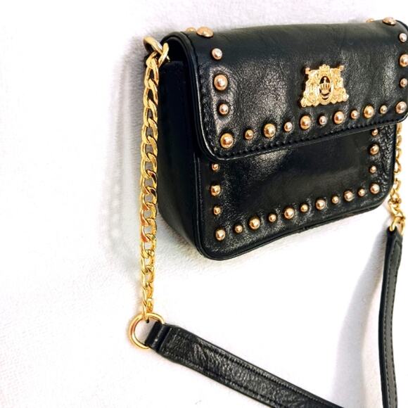 Y2K Juicy Couture Crossbody Shoulder Bag Black Leather Gold Studs Chain Rare VNT - Picture 4 of 16
